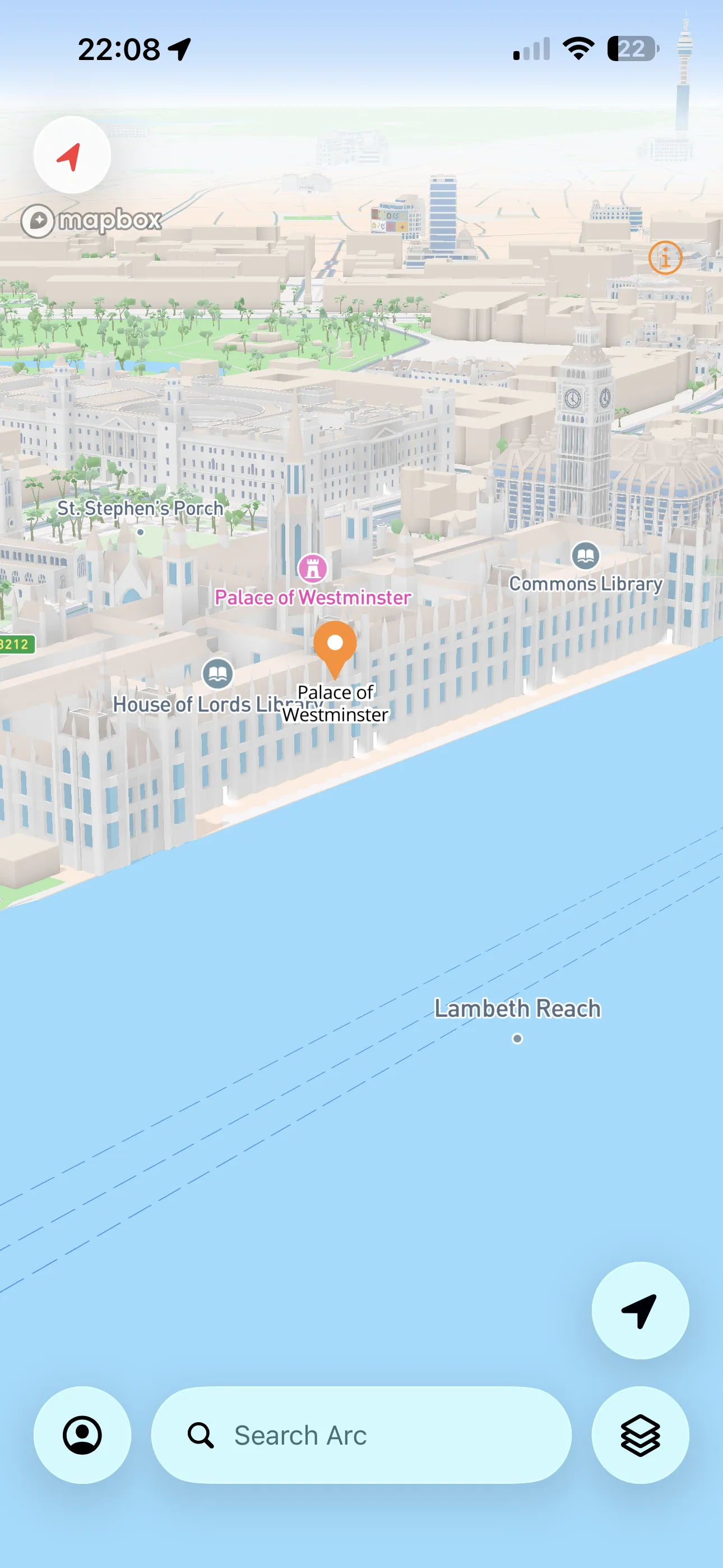 Arc’s 3D map of Westminster with native search controls